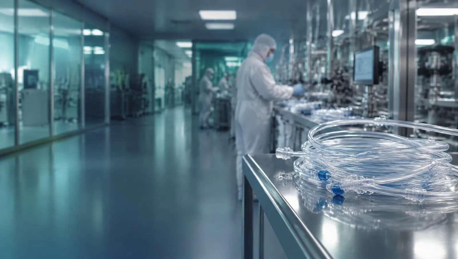 Cleanroom production line with medical tubing